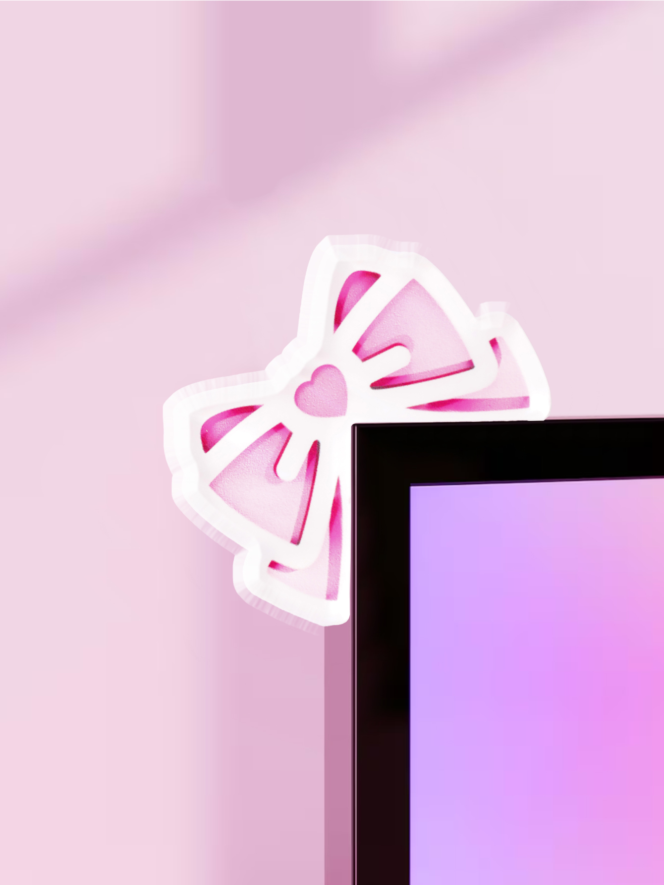 Gaming Accessories Pink - Kawaii Bow Monitor Décor Rose Acrylique